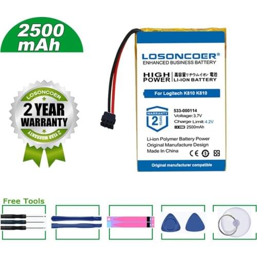 LOSONCOER Battery 2500mAh 533-000114 For Logitech IIIuminated Keyboard K810, K810 Mouse Battery AHB305085