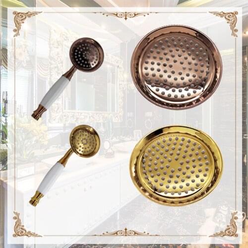 Antique Gold Round 8 Inch Rainfall Shower Head Telephone Style Bathroom Water Saving Hand Held Spray Shower Head and 1.5M Hose