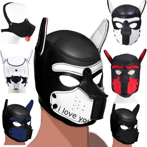 Pet Bondage Dog Hood With Removable Muzzle,BDSM Mask Eye Holes, Ears, Mouth,Tongue,Sex Toys For Couples,Puppy Play
