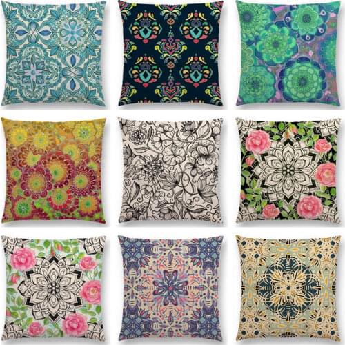 Colorful Flowers Gorgeous Floral Doodle Geometry Mandala Coral Wonderland Pattern Beautiful Cushion Cover Sofa Throw Pillow Case