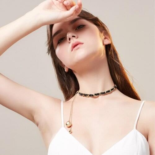 Long Tassel Simple Leather Rope Chain Choker Necklace Women Adjustable Pearl Beads Statement Luxury Collares Chokers Free Ship