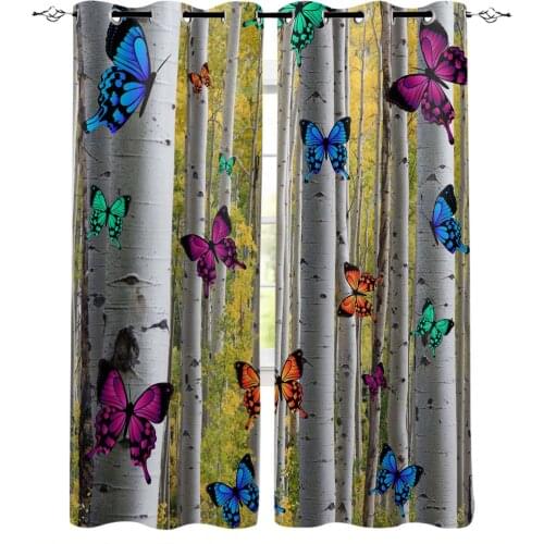 Color Butterfly Birch Forest Curtains For Living Room Modern Window Curtains For Bedroom Curtains Drapes Blinds