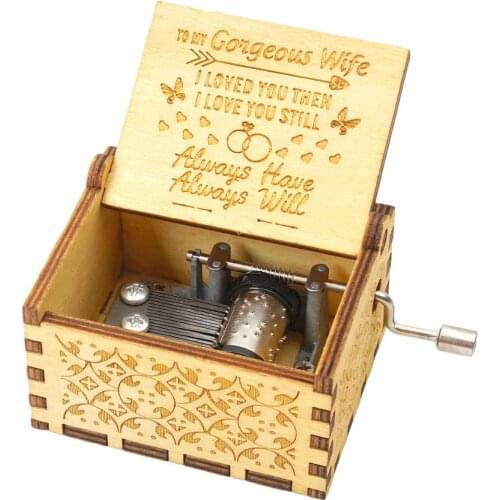 Wood Music Box for Wife,Hand Cranked Laser Engraved Vintage Musical Boxes Case Gifts for Birthday/Valentines Days/Thanksgiving