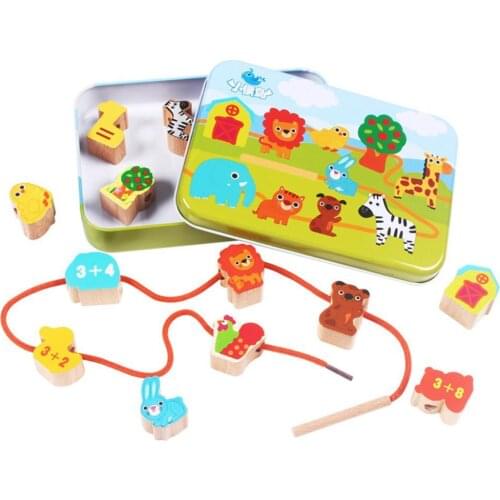 Wooden Cartoon Fruit Animal Lacing Threading Beads Educational Children Kids Montessori Board Games Antistress Toys for Children