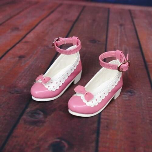 N01-X045 children handmade toy 1/3 1/4 Doll Accessories BJD/SD doll pink buckle bow princess shoes 1pair