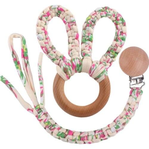 Baby Wooden Teether Nursing Baby Cotton Teether Beech Wood Ring Teething Newborn Bracelet Play Gym Silicone Teether Baby Stuff