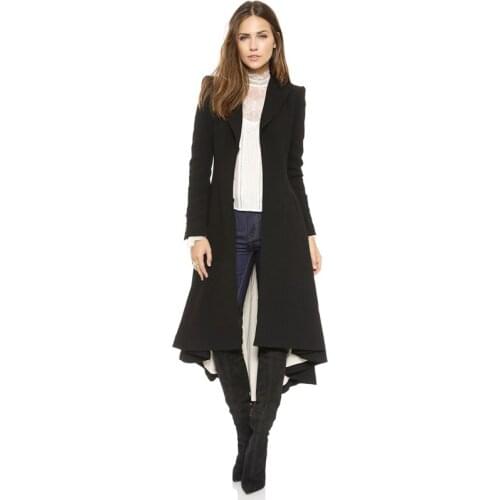 Fashion Hot Sell Womenwool Blend Coats Black Long Sleeve Trench Coat Ladies Warm Spring Autumn Trends Lady Top Quality Outwears