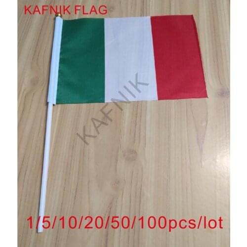 KAFNIK ,10/20/50/100pcs 14*21cm Promotion Wholesale Small Italy Hand flag Waving National Flag