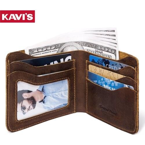 KAVIS Genuine Leather Credit Card Holder Wallet Men RFID Vintage Bag Crazy Horse Cowhide Leather Bank Cardholder Case New Purse