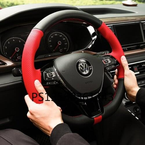For Volkswagen steering wheel cover Tiguan jetta Lamando CC Atlas Passat polo leather hand-sewn grip cover