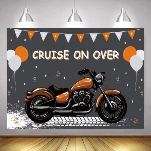 Cruise On Over Motorcycle Riding Men Birthday Backdrops Balloon Decoration Beside Racing Bike Party Photo Background