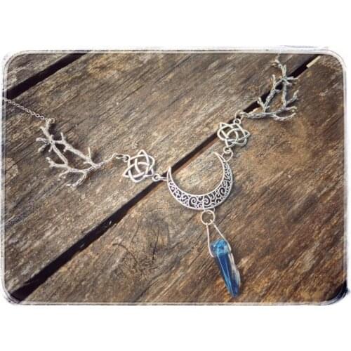 Elven Moon Quartz Necklace, Faery Jewels, Wicca, Pagan Witch, Triple Goddess, Muse, Alternative Fashion Healing Quartz