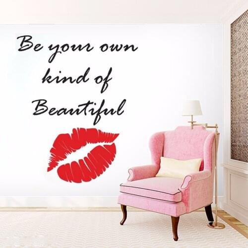 Makeup Quote Lips Wall Sticker Beauty Salon Decoration Making Up Design Beautiful Wall Decal Vinyl Lips Window Murals AY1620