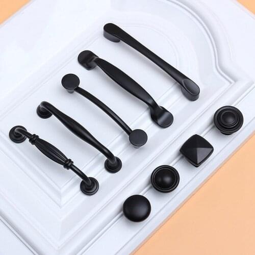 Furniture Handles Matte Black Noble Drawer Cabinet Cupboard Knob European Style Simple Zinc Alloy Door Pull Handle Home Hardware
