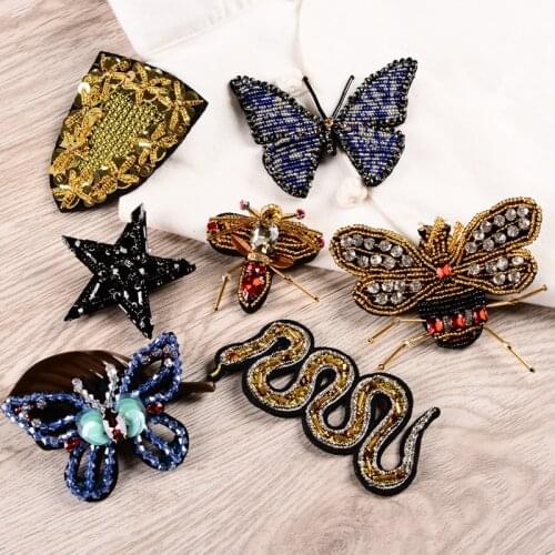 Fashion Rhinestone Beads butterfly Bees Star Patches for Clothes Sew on Patch Beading Applique Clothes Bags DIY Accessories