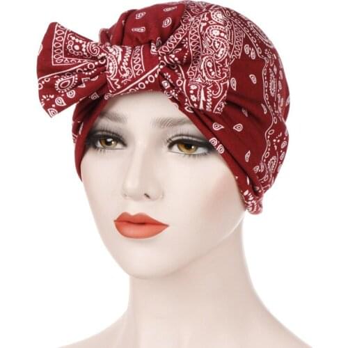 Muslim Solid Bonnet Womens Big Bowknot Stretch Hijab Turban Hat Scarf Headwear Cap Head Wrap Chemo Beanies Bows Hair Accessories