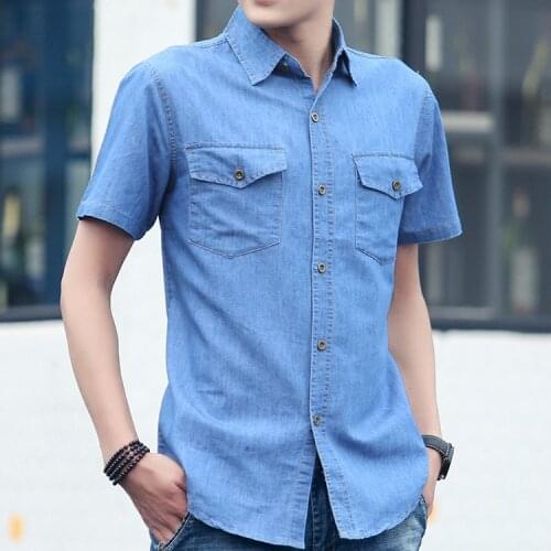 Mens Short-sleeved Short-sleeved Denim Shirt 2021 Summer Casual Thin Cotton Large Size Top Quality Fashion Mens Shirts