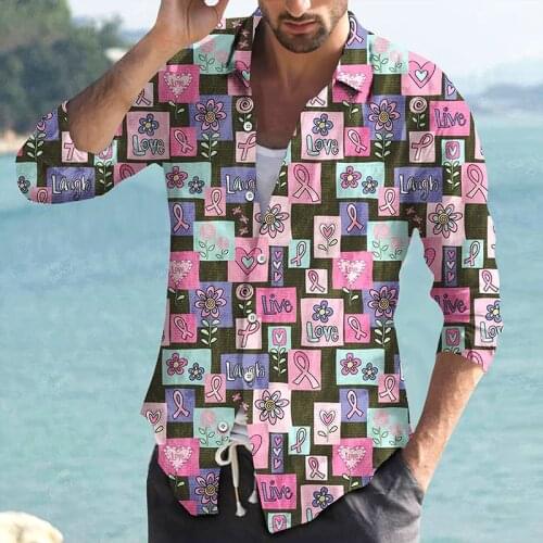 Pink bow pattern Brown feathers pumpkin Custom Design Mens Long Sleeve Casual Shirt