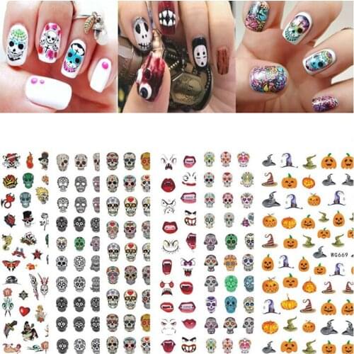10PCS Skull Head Pumpkin Monster Vampire Mouth Ghost Halloween Nail Sticker Nail Art Transfer Self-adhesive Adhesive Sticker