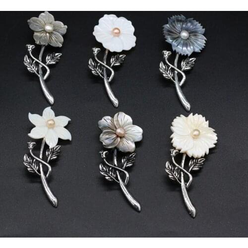 Natural Shell Flowers Pendant Brooch Exquisite Shell Brooch Pendant Charms for Making Jewelry Necklace Gift Size 30x70mm