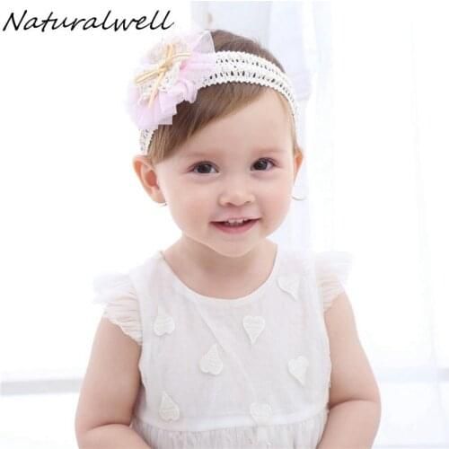 Naturalwell Baby grils Pink Flower Headband Infant Christening Hairband Baptism bandage Toddler Girl Newborn Photo Prop HB081