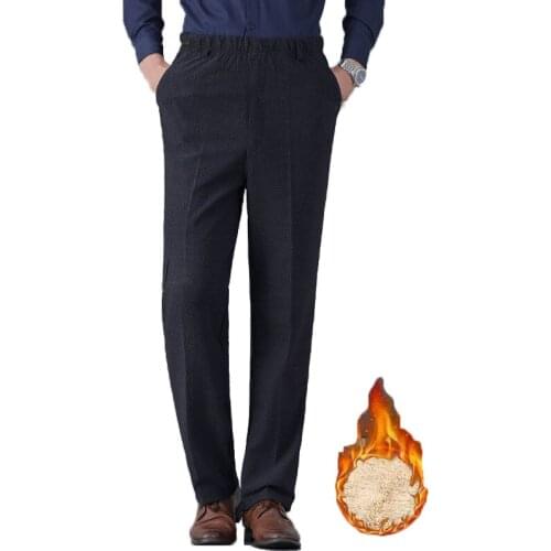 2020 Winter New Mens Loose Casual Pants High waist Business Casual Fleece Thicken Trousers Male Brand Black Warm Straight Pants