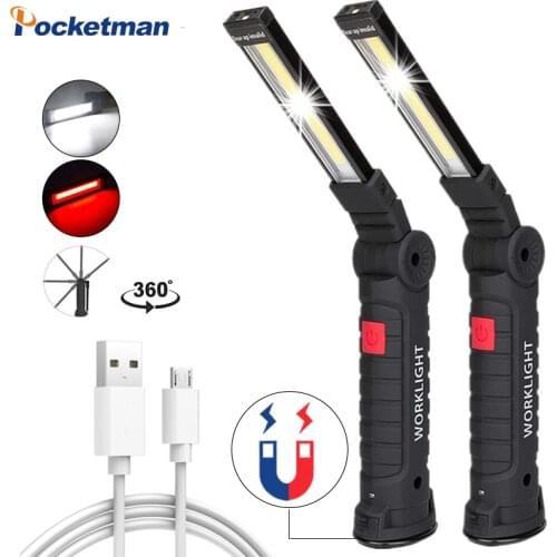 Built-in Battery Rechargeable Portable COB Work Lights Super Bright LED Flashlight Bottom with magnet and hook