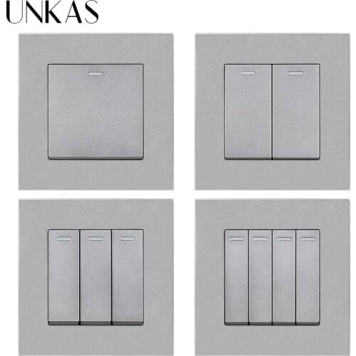 UNKAS Simple Style PC Plastic Panel 1 2 3 4 Gang 1 / 2 Way Wall Light Push Button Gray Light Switch 10A / 16A