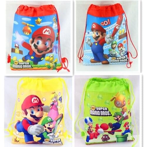 Super Mario cartoon non-woven fabric drawstring pocket gift bag Mario bros pattern childrens backpack travel bag birthday gifts