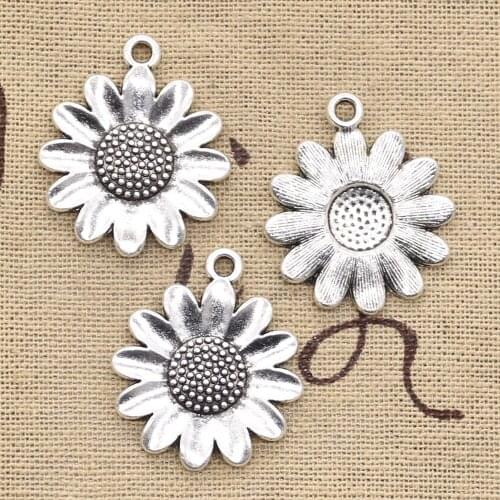 8pcs Charms Sunflower Flower 30x26mm Antique Bronze Silver Color Pendants Making DIY Handmade Tibetan Bronze Jewelry
