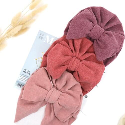Solid Velvet Fabric Winter Hat for Baby Boys Girls Super Soft Velour Thick Bebe Beanies Bow Knot Infant 0-5T Elastic Headwrap