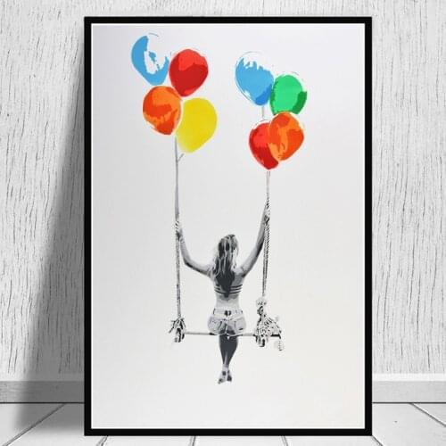 Modern Art Colourful Balloon Swing Abstract Picture Decor Canvas Painting Posters And Prints Girl Swing Wall Art Decoration