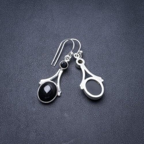 Natural Black Onyx Handmade Unique 925 Sterling Silver Earrings 1.5" Y3267