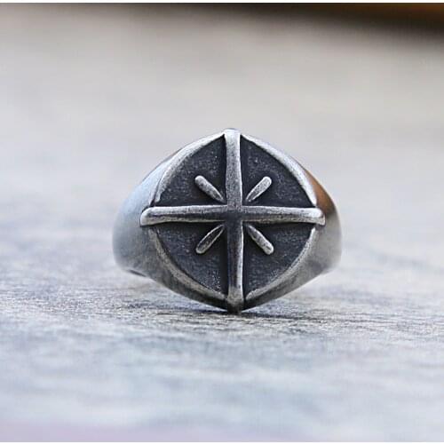 Vintage Viking Compass Rings For Men And Women 2021 Stainless Steel Totem Signet Ring Punk Style Hip Hop Rock Gift
