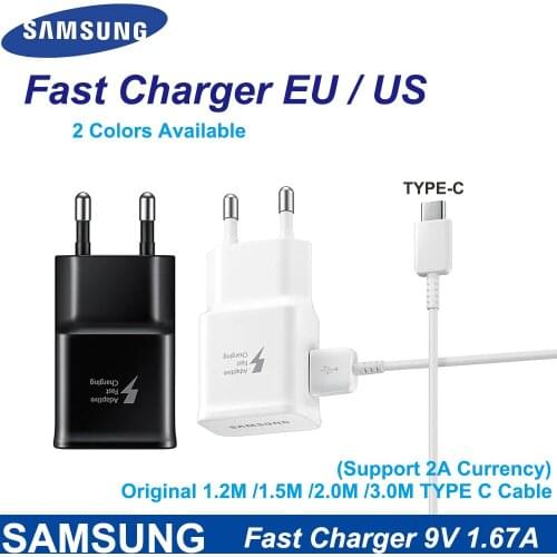 Samsung 9V1.67A Fast Charger EU/US For S10 S9 Plus Fast Charger Travel Adapter 1.2M Type-C FAST Cable For Samsung Note 10 9 A50