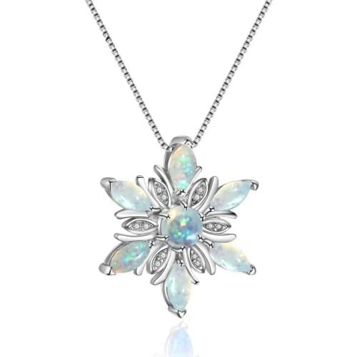 Women Shiny Crystal Snowflake Pendants & Necklaces silver plated Necklaces with Opal Zircon Gifts for Women Winter Jewelry