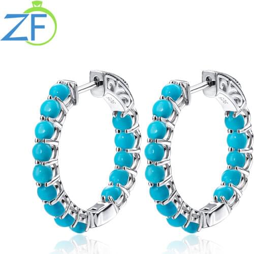 GZ ZONGFA High Grade Natural Green Turquoise Gem Fashion Jewelry Women 925 Sterling Silver Hoop Earrings