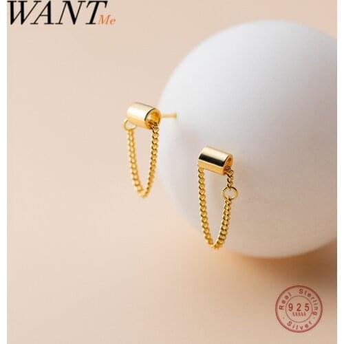 WANTME Pendant Earring 925 Sterling Silver Fashion Unique Simple Cuban Chain Link Tassel Earrings for Women Party Charm Jewelry