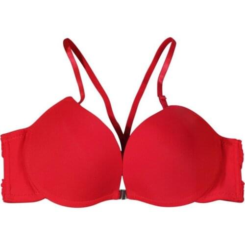 Super Gathering Push Up Bra Women Front Closure Plunge Bras Femme Khaki Skin Red Black Seamless Underwire Cotton Bra Sexy
