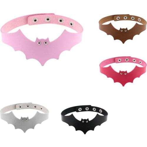 Sexy Harajuku Handmade Leather Bat Wings Harness Necklace Rock Collar Punk Goth Choker Necklace PU Leather Choker Anime Necklace