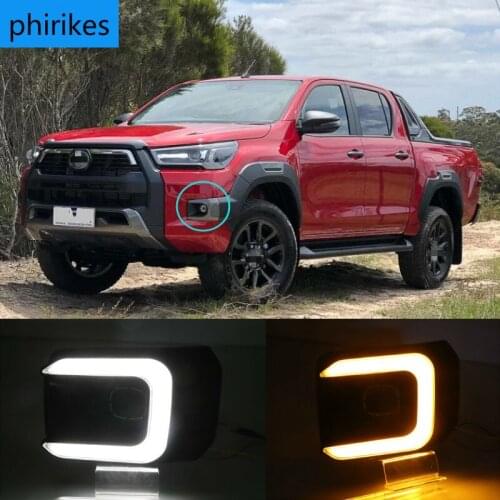 12V LED DRL Daytime Running Light For Toyota Hilux Revo 2020 2021 Waterproof Yellow Turn Signal Indicator Light Bumper fog lam