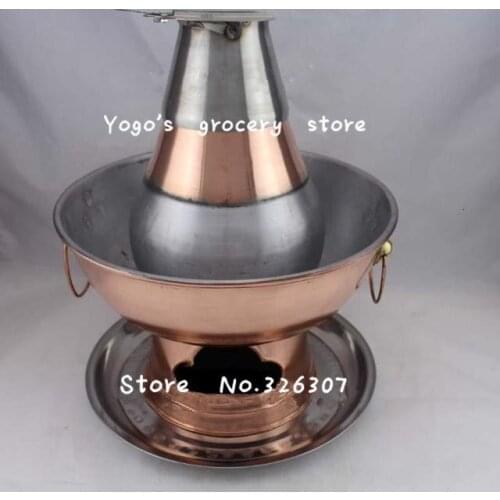 32cm China copper hot pot thickened Sichuan Chinese charcoal fondue soup pot fire tube stainless steel disc set chaffy dish