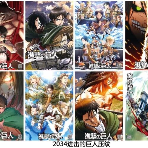8 pcs/set Anime Attack on Titan Embossed poster Figure Eren Jaeger Mikasa Ackerman Armin Arlert sticker for gifts