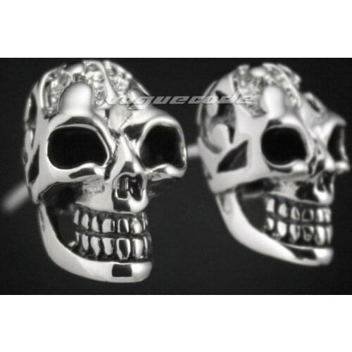 925 Sterling Silver Smille Skull Mens Biker Rocker Stud Earring 8M005