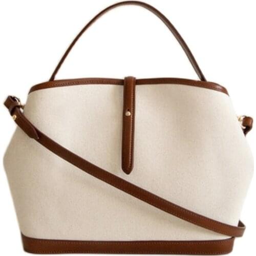 Brand Womens Bag New 2021 Casual Shoulder Bag Pu Canvas Stitching Cross-Body Bucket Bag Handbags Women Bags Women Bag