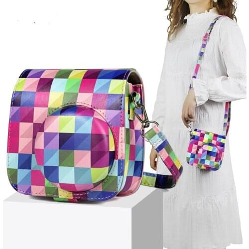 Camera case bag For Polaroid camera mini8/8+/9 color lattice personalized protective cover retro PU bag