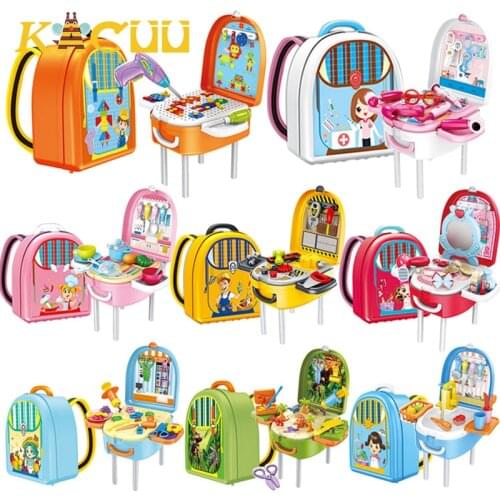 Children Pretend Play Toys Kits Backpack Toys Girl Kitchen/Shop/Tool/Dresser Play Role educational Toys For Kids Christmas Gift
