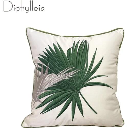 Diphylleia Cushion Cover Decorative Pillowcase Modern Simple Palm Leaf Embroidery Yellow Green Brown Sofa Chair Bedding Coussin