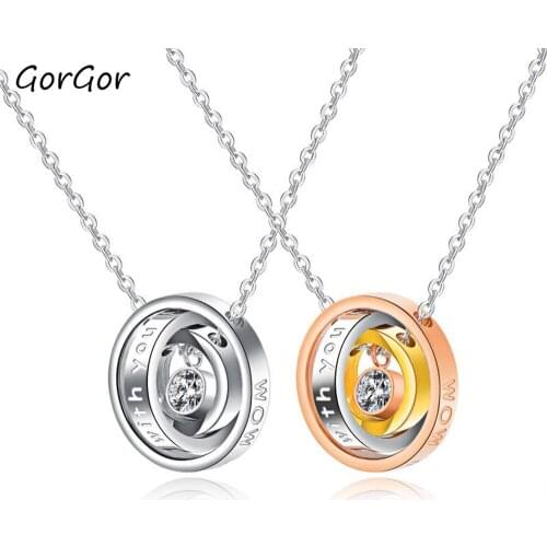 GorGor Women Necklace Three Layer Rhinestone Mosaic Letter Printing Pandant O-chain Ladies Fashion Sweet Accessories 1405
