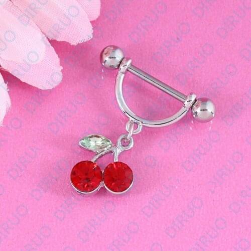 Red Cherry Nipple ring piercing Nickel-free 14G 316L surgical steel fashion jewelry